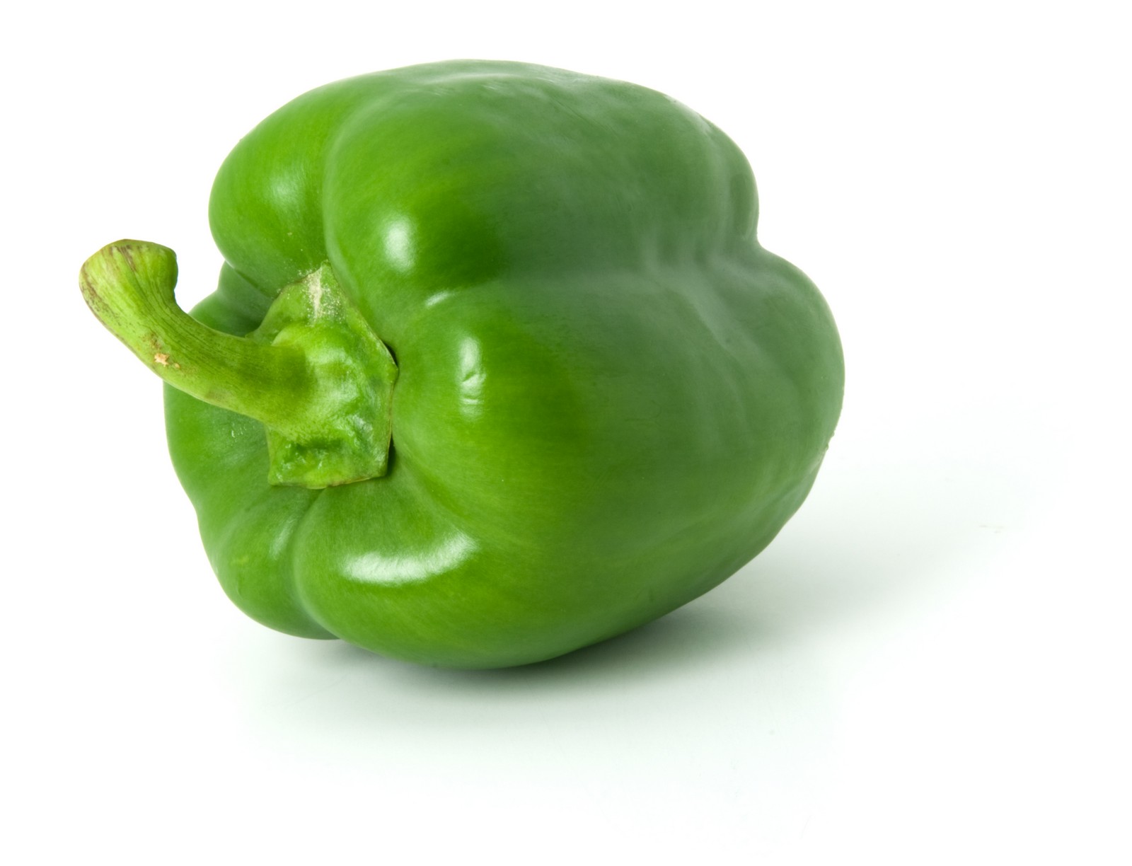 One green bell pepper isolated on a plain white background